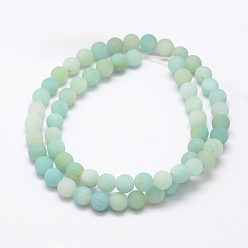 Amazonite Natural Amazonite Beads Strands, Frosted, Round, 6~7mm, Hole: 1mm, about 61pcs/strand, 15.3 inch