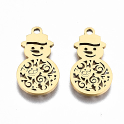 Golden 201 Stainless Steel Pendants, Laser Cut, Christmas Snowman, Golden, 18x9.5x1mm, Hole: 1.4mm