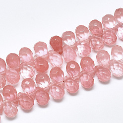 Cherry Quartz Glass Cherry Quartz Glass Beads Strands, Top Drilled Beads, Faceted, Teardrop, 9~9.5x6mm, Hole: 0.8mm, about 44pcs/strand, 7.6 inch