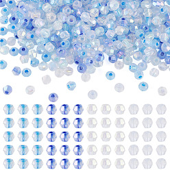 Синий 405шт. электролитически покрытых прозрачных стеклянных бусин, двухконусные, с покрытием цвета радуги, граненые, синие, 3.5x4.5 мм, отверстие : 1.4 мм