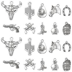 Античное Серебро 100 шт 10 подвески из сплава в тибетском стиле, амулеты в виде кактусов, ковбойская шляпа, бык породы лонгхорн, револьвер и подкова., без кадмия и без свинца, античное серебро, 15.5~28x11~29x1~6 мм, отверстие : 1~3 мм, 10 шт / стиль