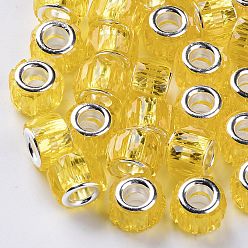 Золотистый Прозрачный полимер европейские шарики, бусины с большим отверстием, с серебряным покрытием цвета латуни двойные сердечники, граненые, колонка, золотые, 11.5x8 мм, отверстие : 5 мм