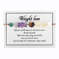 Смешанные камни Натуральный смешанный драгоценный камень плетеные браслеты из бисера, регулируемый браслет круглой формы и фишек, 6-1/4~10-1/4 дюйм (16~26 см)