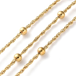 Золотой 304 цепи из нержавеющей стали с бусинами, ионное покрытие (ip), пайки, с катушкой, круглые, золотые, 4 мм