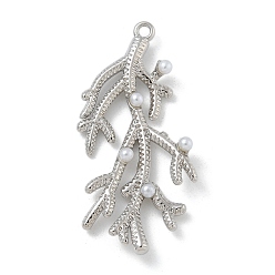 Платина Стойки обшивки латунные подвески, с пластмассовой жемчужиной abs, долговечный, без свинца и без кадмия, лист, платина, 35x18x12 мм, отверстие : 1.4 мм