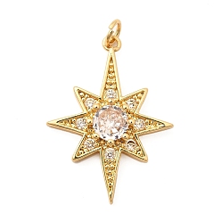 Настоящее золото 18K Латунные микро проложить кубического циркония подвески, без кадмия, без никеля и без свинца, звезды прелести, с прыжковых колец, реальный 18 k позолоченный, 29x21x4.5 мм, отверстие : 3.2 мм