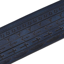 Морской Синий 1.2м плоский шнур из искусственной кожи, шнур для украшений из тисненой кожи, ювелирные изделия diy шнур, смешанную картину, Marine Blue, 10x2.5~3 мм, около 1.31 ярдов (1.2 м) / пачка