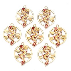 (932FM) Темно-синий аква-матовый с подкладкой Стойки обшивки сплава эмали подвески, без кадмия, без никеля и без свинца, золотой свет, дракон, темно-золотистые, 34x27x1.5 мм, отверстие : 2 мм