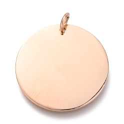 Розовое Золото Ионное покрытие (ip) 304 брелоки из нержавеющей стали, зеркальная полировка, с прыжковых колец, штамповка заготовок тегов, плоско-круглые, розовое золото , 25x1 мм, отверстие : 3.5 мм