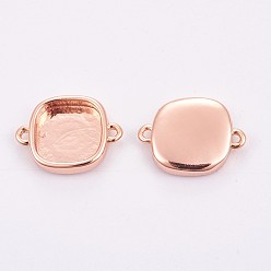 Розовое Золото Латуни кабошон параметры соединителя, чашки безель с краями, долговечный, квадратный, розовое золото , лоток : 9x9 мм, 11x15x3 мм, отверстие : 1 мм