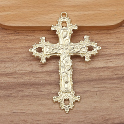 Light Gold Большие сплавочные подвески, крест с цветком, золотой свет, 74x52 мм