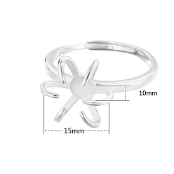 Серебро Регулируемый 925 серебряное кольцо регулируемое кольцо фурнитура, настройки кольца с поворотным зубцом, серебряные, картина: 15x10 мм, внутренний диаметр: 19 мм