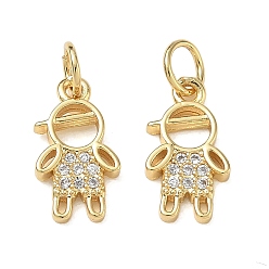 Real 18K Gold Plated Brass Micro Pave Clear Cubic Zirconia Pendants, Boy Charms, Rack Plating, Cadmium Free & Lead Free, Real 18K Gold Plated, 14x7.5x2mm, Hole: 3.5mm