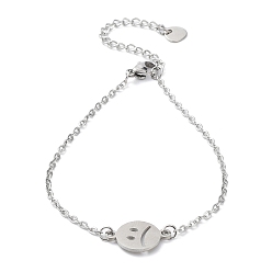 Flat Round Tarnish Resistant 201 Stainless Steel Link Bracelets with Cable Chains, Flat Round, 7-1/4 inch(18.5cm)