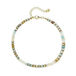 Flower Amazonite Браслеты на ногу из натурального цветка амазонита и латуни в стиле рондель-диск heishi с бусинами, золотые, 9-1/8 дюйм (230 мм)