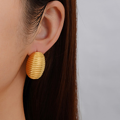 Золотой Геометрические 304 овальные серьги-гвоздики с полосками из нержавеющей стали, золотые, 27.8x20.5 мм