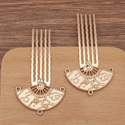 Rose Gold Alloy Hair Comb Finding, for DIY Jewelry Accessories, Fan, Rose Gold, 61x38mm, 10pcs/set