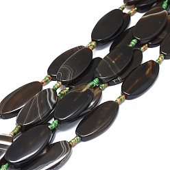 Coconut Brown Natural Banded Agate/Striped Agate Beads Strands, Dyed & Heated, Oval, Coconut Brown, 38~40x19~21x5~7mm, Hole: 1.6mm, about 8pcs/Strand, 15.55 inch(39.5cm)