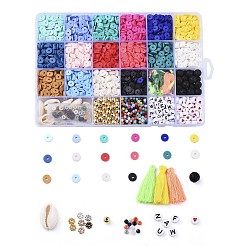 Gemischte Farbe Diy Schmuck-Sets, mit Acryl-Perlen, natürliche Lavasteinperlen, Baumwollfaden Quasten Anhänger, Muschel perlen, Aluminium Zwischen perlen, handgemachte Polymer Clay heishi Perlen, synthetische Hämatitperlen und Glasperlen, Gemischte Farbe
