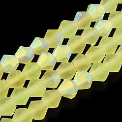 Шампанско-Желтый Имитируют нити бус из матового стекла из австрийского хрусталя, класс АА, граненые, шампанское желтый, 6x6 мм, отверстие : 1.2 мм, около 45~47 шт / нитка, 9.65~9.84 дюйм (24.5~25 см)