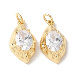 Настоящее золото 18K Латунные микропаве прозрачные подвески с фианитом, овальные амулеты, без кадмия и без свинца, долговечный, стойки покрытие, с целью перехода в кольце, реальный 18 k позолоченный, 20x12x7 мм, отверстие : 3 мм