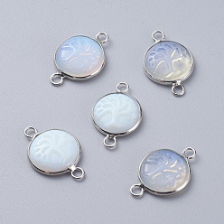 Опал Соединители из опалита, с настройками разъема кабошон латунный платиновый тон, плоские круглые с деревом, 23~24x15~16x5~6 мм, отверстие : 2.5 мм