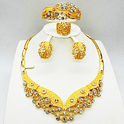 Золотой Овальные браслеты из сплава, серьги-гвоздики, ожерелья с подвесками и комплекты колец, золотые, 475 мм