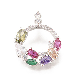 Платинированный Латунные микро проложить кубического циркония подвески, долговечный, без свинца, без кадмии и без никеля, кольцо, красочный, Реальная платина, 24x19.5x6 мм, отверстие : 3.5x2 мм