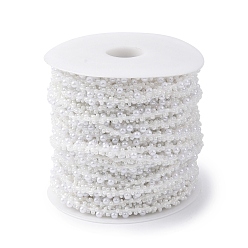 White Plastic Seed Beaded Chains, with Spool, White, 5x5mm