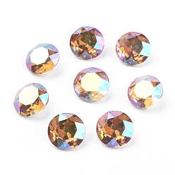 Радужный Зелёный Заостренные задние и задние боковые кабошоны из стразного стекла, класс А, граненые, плоско-круглые, радужный зеленый, 8x4.5 мм