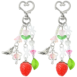Разноцветный 2Подвесные украшения из акрила и стекла, с поворотной застежкой-лобстером в форме сердца, для украшения сумки для ключей от машины, клубника, красочный, 11 см