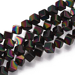 (405) Непрозрачный AB вишня Гальванические нити из синтетических немагнитных гематитовых бусин, вакуумное покрытие pvd, диагональные кубические бусины, с черным покрытием, 5.5x5.5x5.5 мм, отверстие : 0.8 мм, около 0.8~0.9 мм, около 76~79 шт / нитка, 15.35~15.75'' (39~40 см)