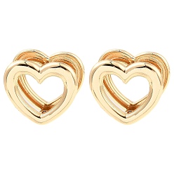 Light Gold Brass Hoop Earrings, Hollow Heart, Light Gold, 20.5x22x12.5mm