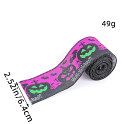 Purple 5M Halloween Cotton Pumpkin Printed Ribbon, for Party Gift Decoration, Purple, 2-1/2 inch(64mm), about 5.47 Yards(5m)/Roll