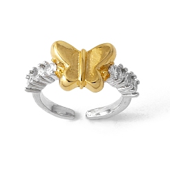 Бабочка Открытые манжеты из латуни с микропаве и цирконием для женщин, платиной и золотом, бабочка, внутренний диаметр: регулируемый