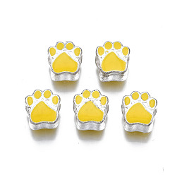 Gold Alloy Enamel European Beads, Large Hole Beads, Silver, Claw Print, Gold, 11x10x7.5mm, Hole: 4.5mm