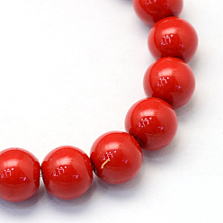 Red Baking Painted Pearlized Glass Pearl Round Bead Strands, Red, 4~5mm, Hole: 1mm, about 210pcs/strand, 31.4 inch