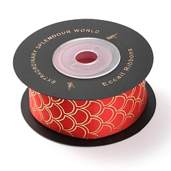 Fan Rubans de polyester, avec marquage à chaud doré simple face, pour emballage cadeau bricolage, emballage de fleurs, motif en éventail, 1 pouces (25 mm), 10 yards / rouleau (91.44m / roll)
