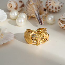 Морская звезда Регулируемые манжеты из нержавеющей стали с морскими мотивами для женщин, золотые, морская звезда, 14.7 мм, внутренний диаметр: регулируемый