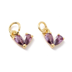 Фиолетовый Латунный кубический цирконий, с целью перехода в кольце, без кадмия и без свинца, реальный 18 k позолоченный, сердце, фиолетовые, 8x7x3 мм, Перейти кольцо: 5x1 мм, 3.5 мм внутренним диаметром