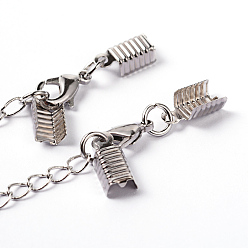 Platinum Brass Chain Extender, with Clasp & Clip Ends Set, Lobster Claw Clasp and Cord Crimp, Nickel Free, Platinum, Chain: 50x3.5mm, Hole: 1.5mm, Clasp: 12x7.5x3mm, Cord Crimp: 13x5mm