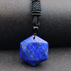 Lapis Lazuli Natural Lapis Lazuli Pendant Necklaces, Hexagon, 20.08~31.50 inch(51~80cm)