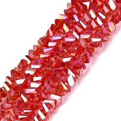 Crimson Electroplate Transparent Glass Beads Strands, Triangle, Faceted, AB Color Plated, Crimson, 2~3x3~3.5x3~3.5mm, Hole: 0.7~0.9mm, about 122~136pcs/strand, 10.43~11.61 inch(26.5~29.5cm)