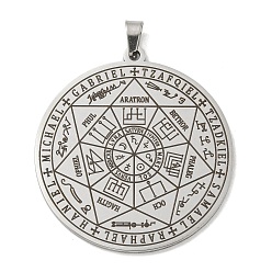 Нержавеющая Сталь Цвет 304 подвески из нержавеющей стали, лазерная резка, семь архангелов печать монета талисман, цвет нержавеющей стали, 38x35x1.5 мм, отверстие : 6x3 мм