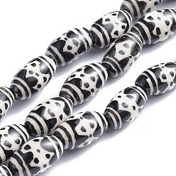 Другие Ручной печатный шарики фарфора, овальные, геометрический рисунок, 14~16x8~9 мм, отверстие : 1.5~2 мм, около 23 шт / нитка, 13.5 дюйм (34 см)