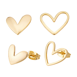 Настоящее золото 18K 20шт. 2 стили латунные серьги-гвоздики фурнитура, с петлей, с необработанными (без покрытия) серебряными булавками, сердце, 20шт латунные фрикционные ушные гайки, реальный 18 k позолоченный, 9.5x11.5 мм, отверстие : 2 мм, штифты : 0.6 мм