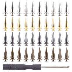 Mixed Color Alloy Spikes Screwback Studs, with Screw, Iron Screwdriver, Mixed Color, Spikes Screwback Studs: 2.7x1cm, 80sets/bag