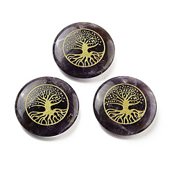 Аметист Резные подвески из натурального аметиста, плоская круглая с подвесками дерево жизни, 30x7 мм, отверстие : 1.8 мм