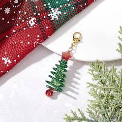 Зеленый Подвеска-колокольчик из стекла и латуни на рождественскую елку, с карабин-лобстерами , золотые, зелёные, 55 мм