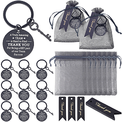 Black 12Pcs Stainless Steel Keychains, Flat Round with Word Pattern, 12Pcs Organza Gift Bags with Drawstring, Wedding Party Christmas Favor Gift Bags, 12Pcs Paper Gift Tags, Black, 61mm